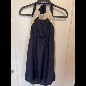 Sparkle & Fade Tie Neck Open Back Halter Dress